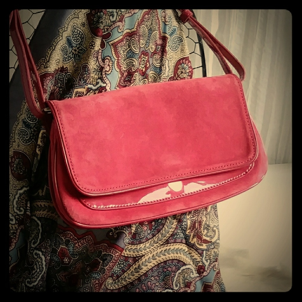 Vintage Ann Taylor clutch with strap deep rose